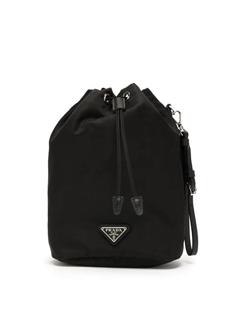 prada drawstring leather pouch|Prada Black Nylon and Leather Drawstring Pouch 1NA369.